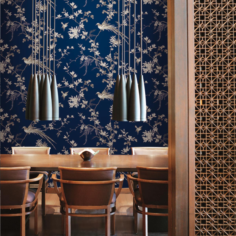 Chinoiserie Dreams: Dark Birds Peonies Wallpaper For Decor | Morphico