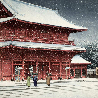 Papeles pintados panorámico Le temple de Zôjôji sous la neige