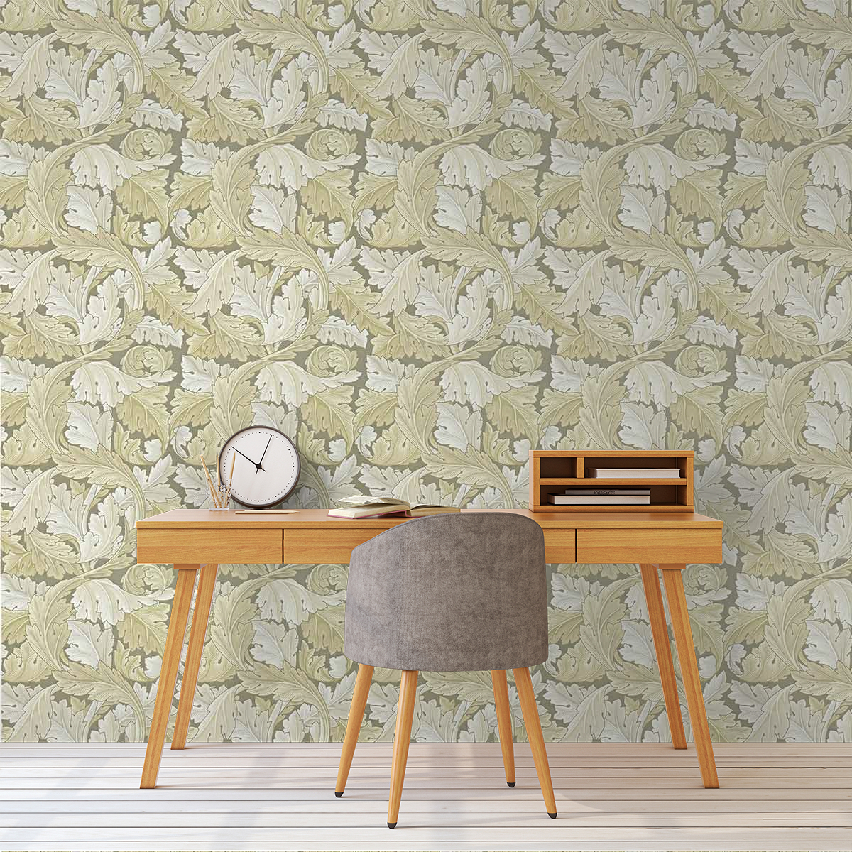 Self-adhesive wallpaper Modern Acanthus light blue grey | Wallpaper from  the 70s