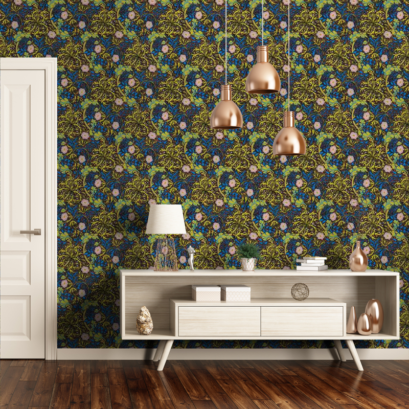 Blue Seaweed Decor Fabric, Wallpaper and Home Decor