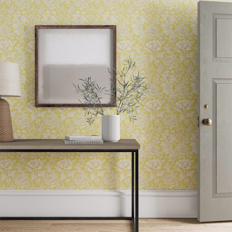 Floral Blooms Foliage Yellow Wallpaper | Morris & Co Chrysanthemum Toile