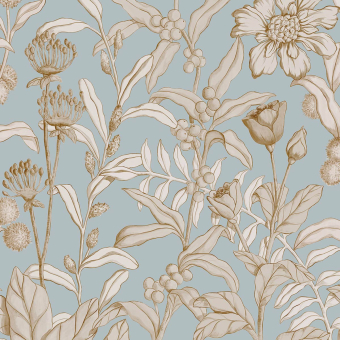 Belle Maison Upholstery Drapery Fabric Blue Floral Cotton Blend 62 x 54